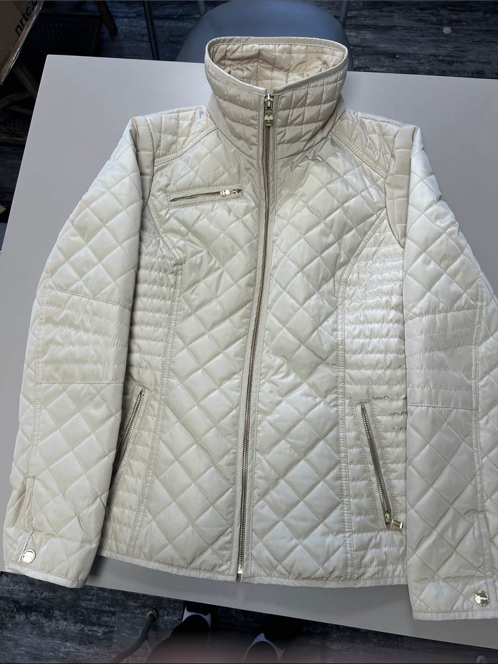 Ellen Tracy Quilted High-Collar Puffer Jacket - Cream